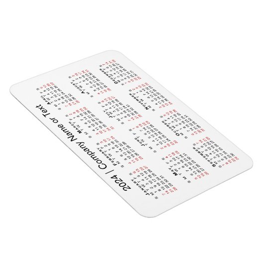 2024 Kalender met Aangepaste Tekst Zwart Rood Wit Magneet (Rechterzijde)