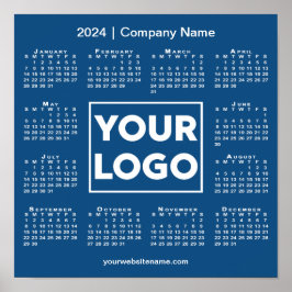 2024 Kalender met Bedrijf Logo en Naam Blauw Poster