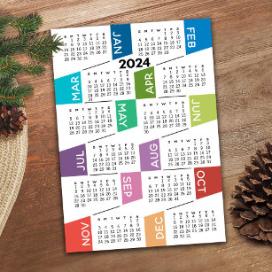 2024 Kalender met funky kleurrijke maanden Briefkaart