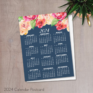 2024 Kalender met geschilderde Waterverf Bloemen n Briefkaart