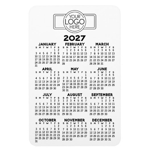 2024 Kalender met Logo Basic Zwart Wit Minimalisti Magneet (Verticaal)