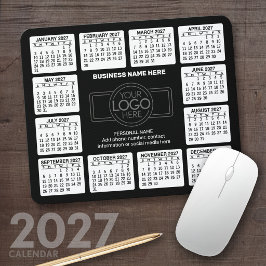 2024 Kalender met logo, Contactgegevens Zwart Muismat