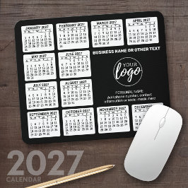 2024 Kalender met logo, Contactgegevens Zwart Muismat