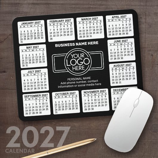 2024 Kalender met logo, Contactgegevens Zwart Muismat