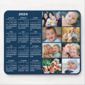 2024 Kalender Modern Blauw 8 Familie Fotocollage Muismat (Voorkant)