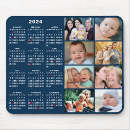 2024 Kalender Modern Blauw 8 Familie Fotocollage Muismat