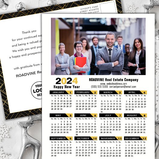 2024 Kalender Modern Goud Zwart Corporate Foto Feestdagenkaart
