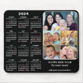 2024 Kalender Modern Zwart 5 Familie Fotocollage Muismat (Voorkant)