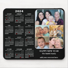 2024 Kalender Modern Zwart 5 Familie Fotocollage Muismat