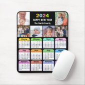 2024 Kalender Modern Zwart 6 Familie Fotocollage Muismat (Met muis)