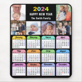 2024 Kalender Modern Zwart 6 Familie Fotocollage Muismat (Voorkant)