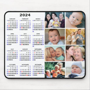 2024 Kalender Modern Zwart 8 Familie Fotocollage Muismat
