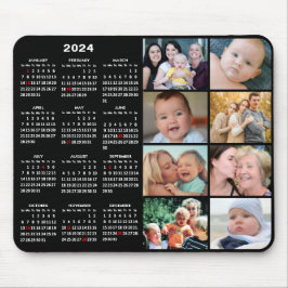 2024 Kalender Modern Zwart 8 Familie Fotocollage Muismat