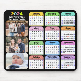 2024 Kalender Modern Zwart Familie Foto Kleurrijk Muismat