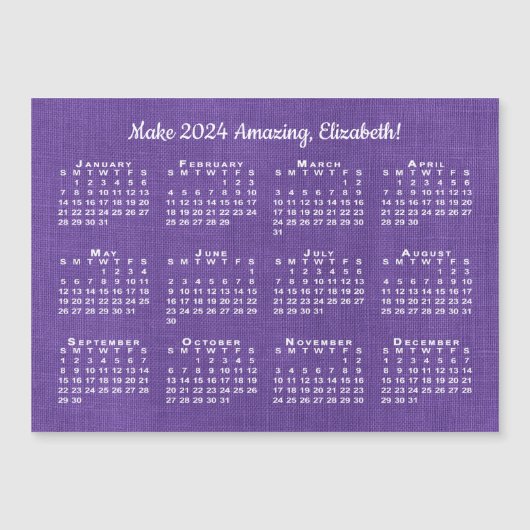 2024 Kalender Motivatie Aangepaste Naam Paarse Mag (Voorkant)