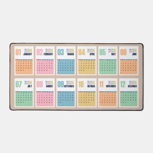 2024 Kalender pastel gekleurde unieke bureaumat (Voorkant)