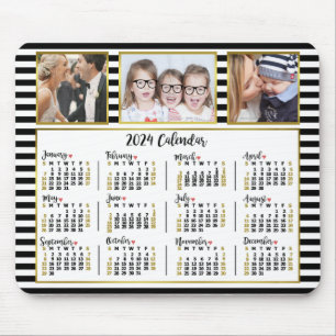 2024 Kalender Preppy Stripes Aangepaste Fotocollag Muismat