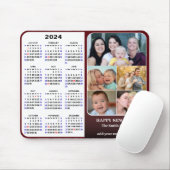 2024 Kalender Rode Familie Fotocollage US Feestdag Muismat (Met muis)