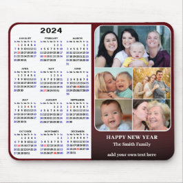 2024 Kalender Rode Familie Fotocollage US Feestdag Muismat