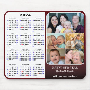 2024 Kalender Rode Familie Fotocollage US Feestdag Muismat