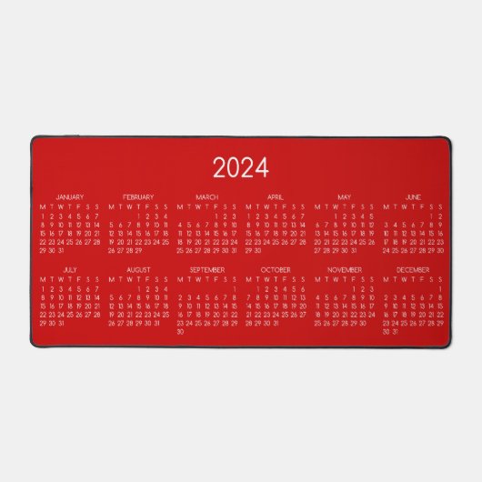 2024 Kalender Rode Kleur Achtergrond Bureaumat (Voorkant)