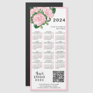 2024 Kalender Roze Wit Bloemen Logo QR Code
