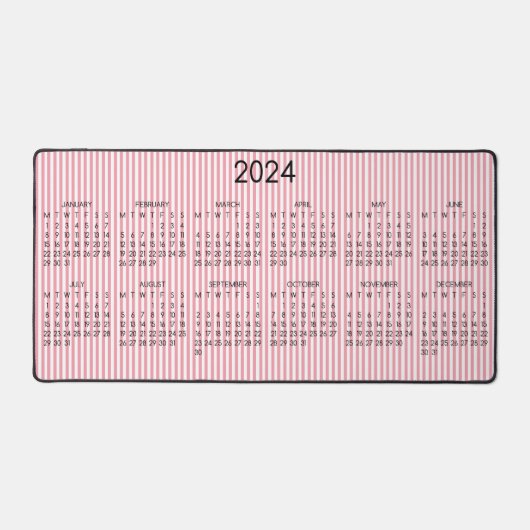 2024 Kalender Roze Witte Strepen Roos Kleur Bureaumat (Voorkant)