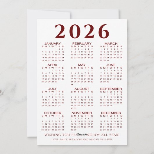 2024 Kalender RUST & VREUGDE Foto Aangepaste Kleur Feestdagenkaart (Achterkant)