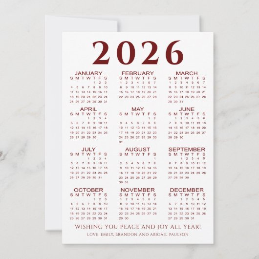 2024 Kalender RUST & VREUGDE Foto Aangepaste Kleur Feestdagenkaart (Achterkant)