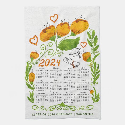 2024 Kalender Sinaasappel Klasse van 2024 Afstuder Theedoek (Verticaal)
