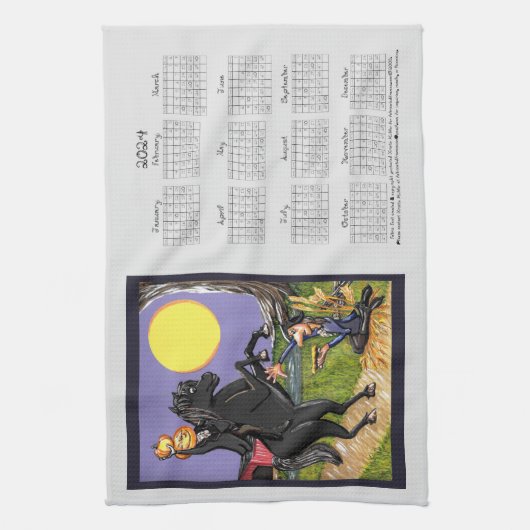 2024 Kalender Sleepy Holle Ruiter Ichabod Grijs Theedoek (Verticaal)