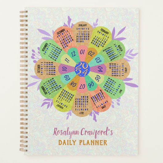 2024 Kalender Unieke Boho Retro Bloem Aangepaste N Planner (Voorkant)