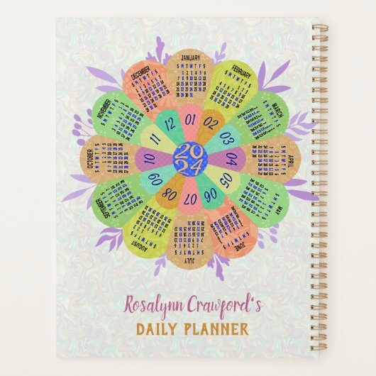 2024 Kalender Unieke Boho Retro Bloem Aangepaste N Planner (Achterkant)