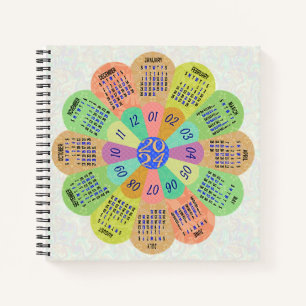2024 Kalender Unieke Ronde Boho Retro Bloem Notitieboek