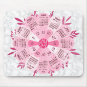 2024 Kalender Unieke Ronde Boho  Roze Bloem Muismat (Voorkant)