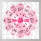 2024 Kalender Unieke Ronde Boho Roze Bloem Poster (Voorkant)