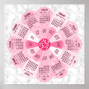 2024 Kalender Unieke Ronde Boho Roze Bloem Poster