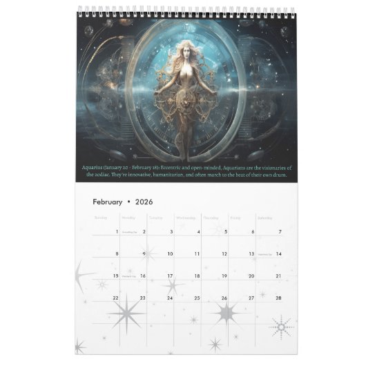 2024 Kalender van Steampunk Astrologie Zodiac teke (Feb 2026)