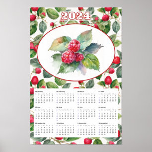 2024 Kalender Vintage Frambozen Waterverf  Poster