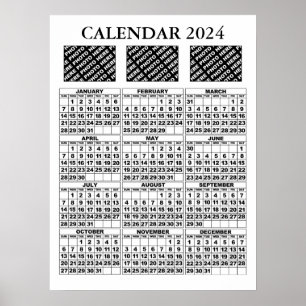 2024 Kalender Voeg 3 Foto's Poster Wit 18x24in