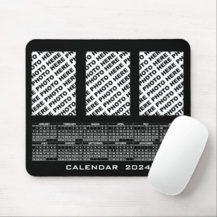 2024 Kalender Voeg 3 verticale foto's Mousepad Zwa Muismat