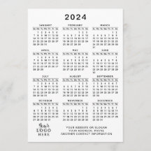 2024 Kalender Volledig Jaar Wit Zwart Minimaal