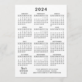 2024 Kalender Volledig Jaar Wit Zwart Minimaal Programmakaart