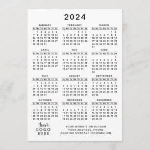2024 Kalender Volledig Jaar Wit Zwart Minimaal Programmakaart