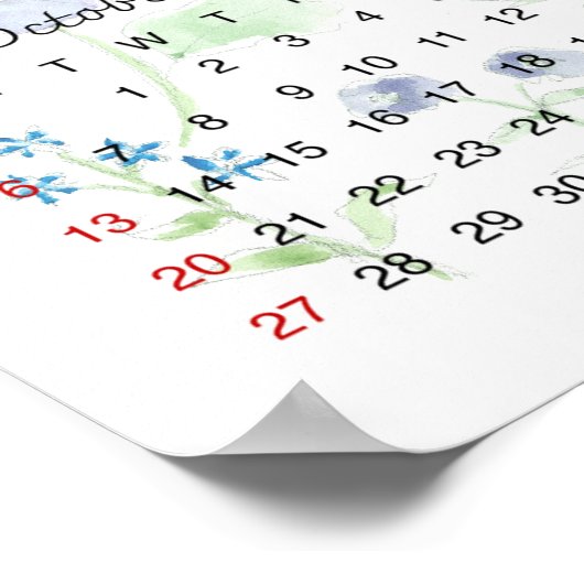 2024 Kalender waterverf paarse en blauwe foraal Poster (Hoek)