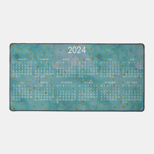 2024 Kalender Waterverf Turquoise Golden Stippen Bureaumat (Voorkant)