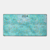 2024 Kalender Waterverf Turquoise Gouden Polka Dot Bureaumat (Voorkant)