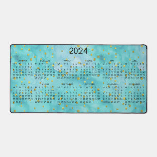 2024 Kalender Waterverf Turquoise Gouden Polka Dot Bureaumat