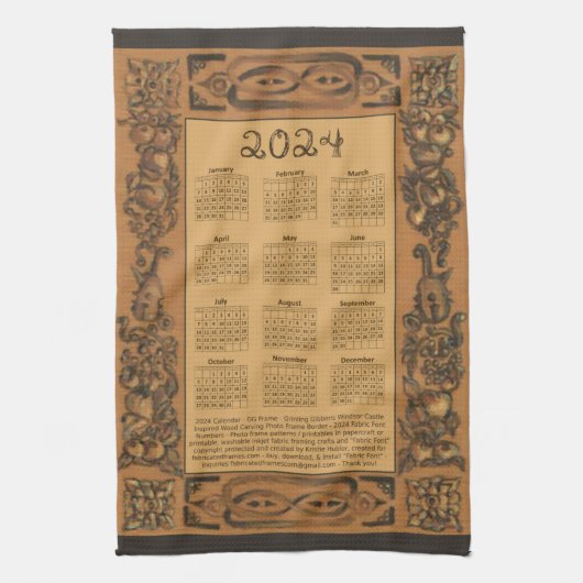 2024 Kalender Windsor Castle Wood Geïnspireerd Lij Theedoek (Verticaal)