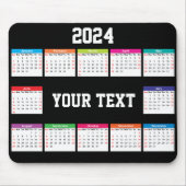 2024 kalender wit zwart Kleurrijk aanpasbaar Muismat (Voorkant)